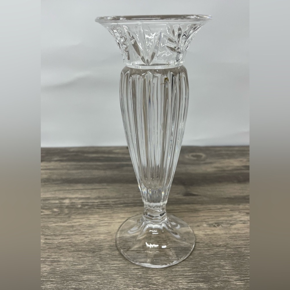 Godinger Dublin‎ 8” Crystal Bud Vase Footed Ribbed Starburst Cut Glass Elegant​
